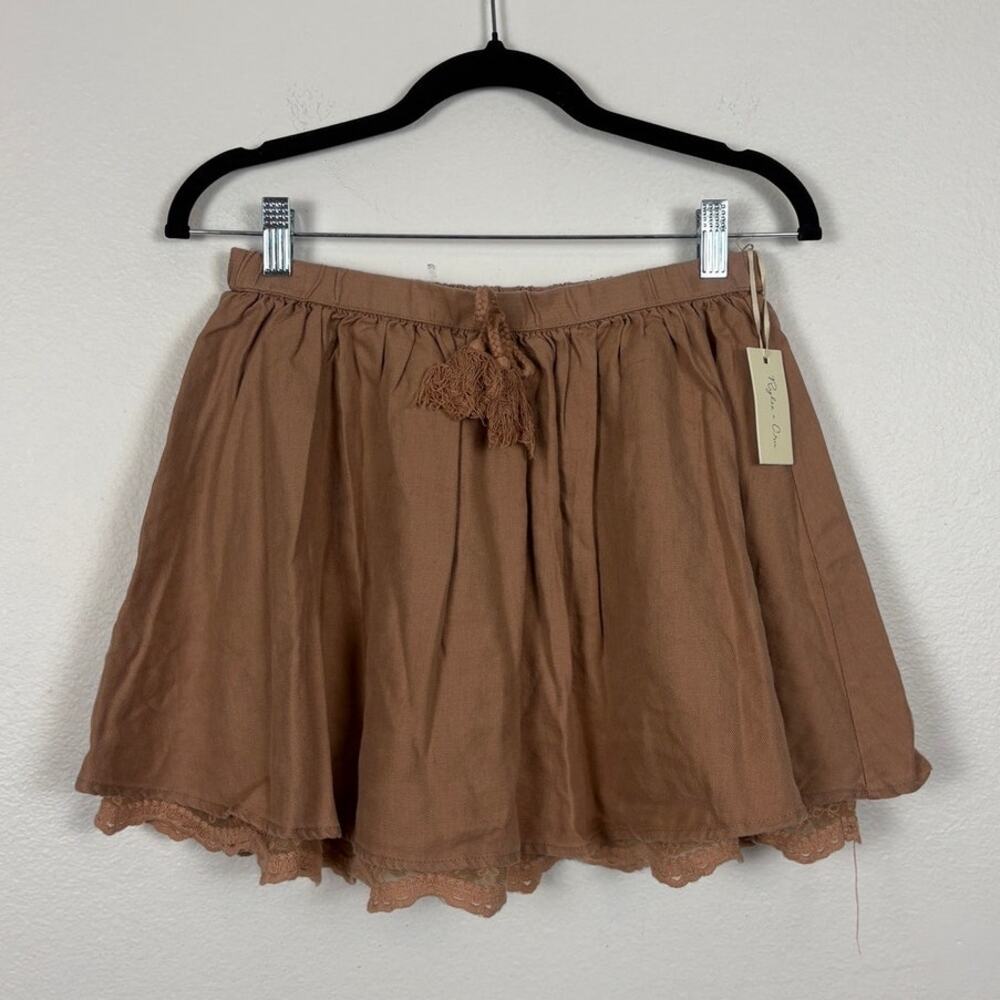 NWT Rylee & Cru Pleated Tie Waist Lace Hem Mini Skirt Small
